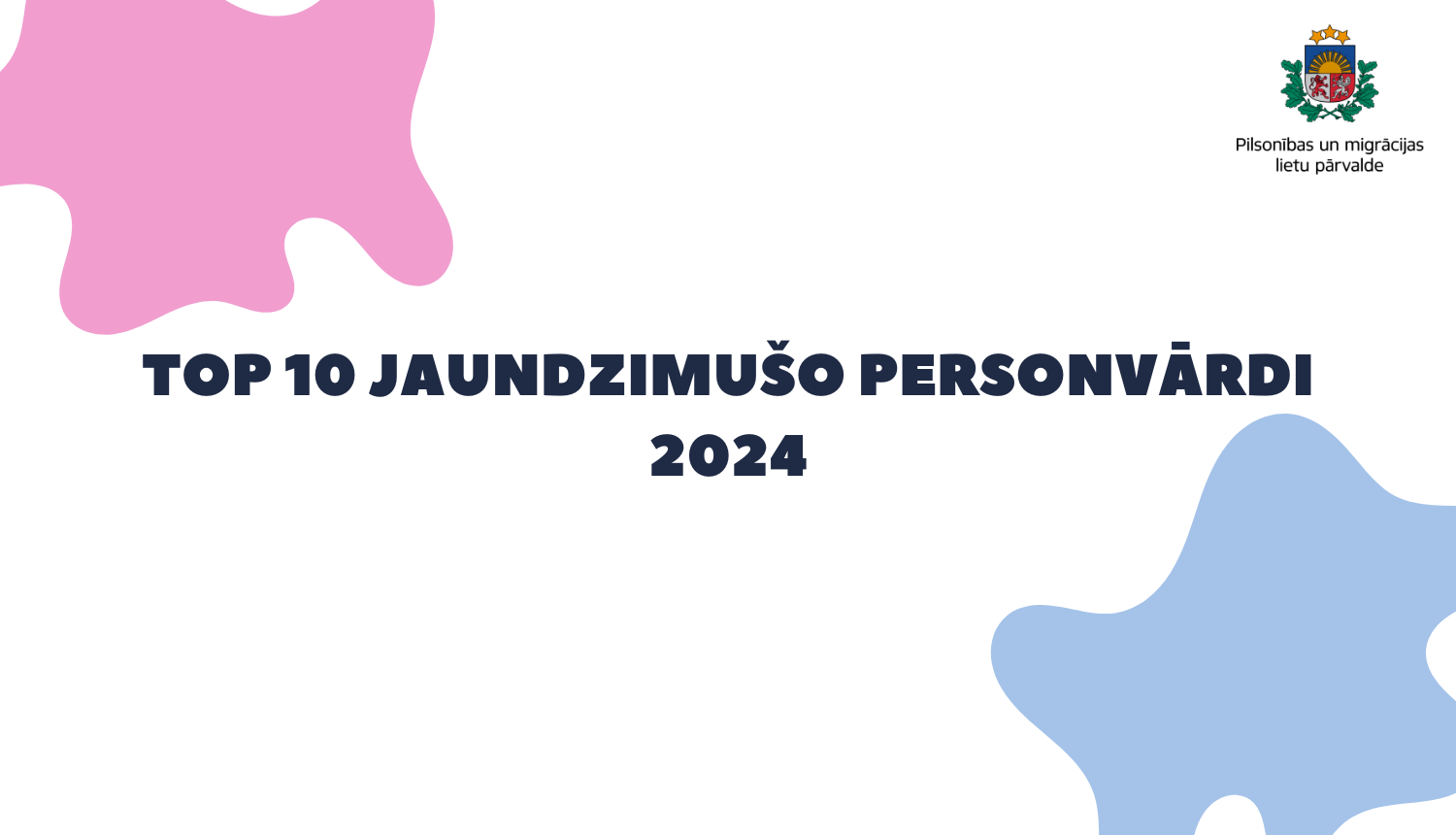 Uz balta fona uzraksts: "Top 10 jaudzimušo personvārdi 2024"